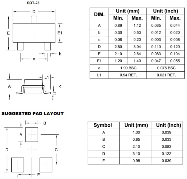 Mechanical Drawing - Taiwan Semiconductor MMBT3904 NPN Bipolar Transistor